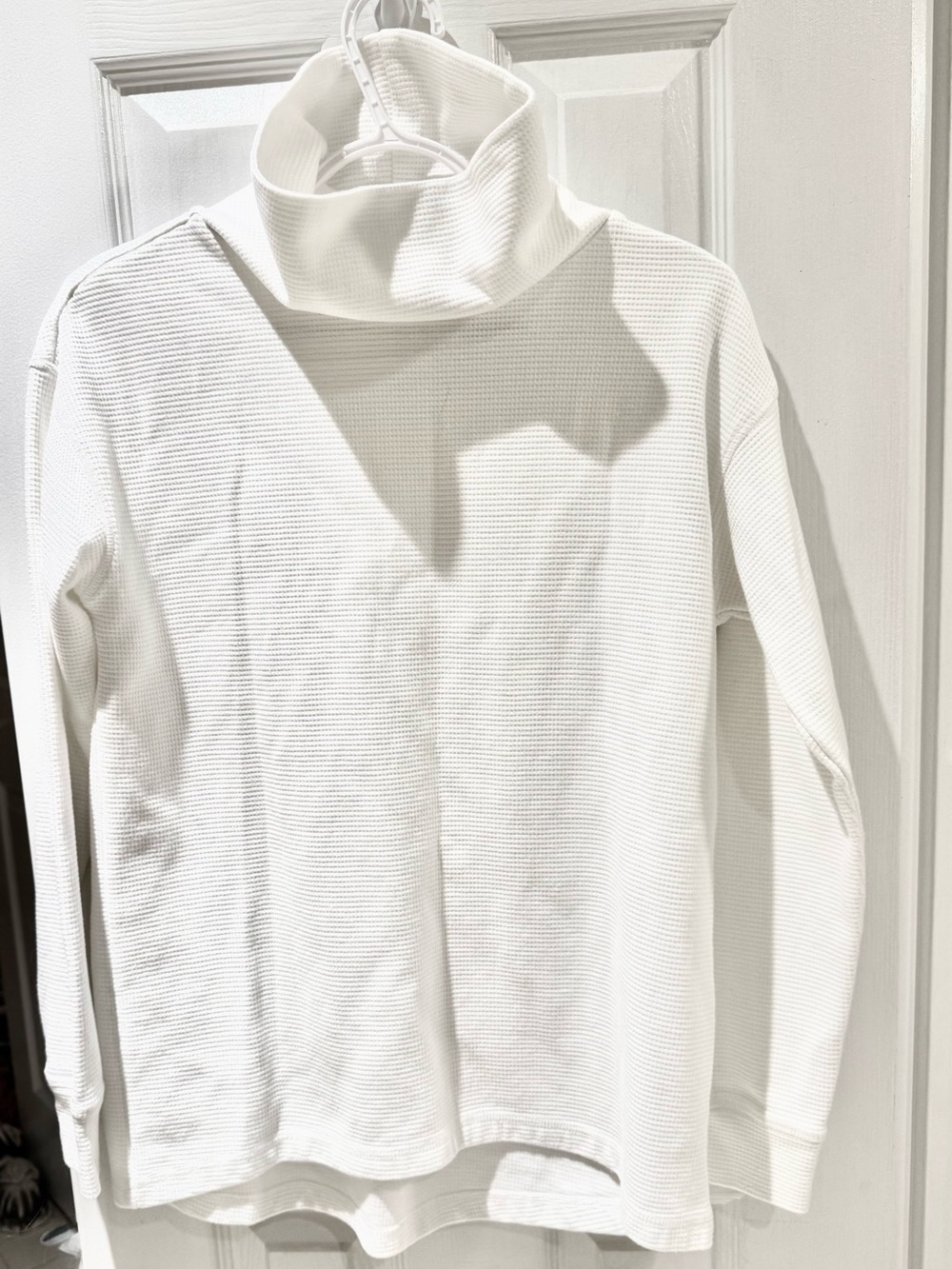 Lands' End White Waffle Turtleneck Sweater